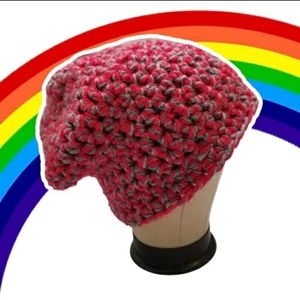 Handmade Crochet Knit Cap Red and Gray.